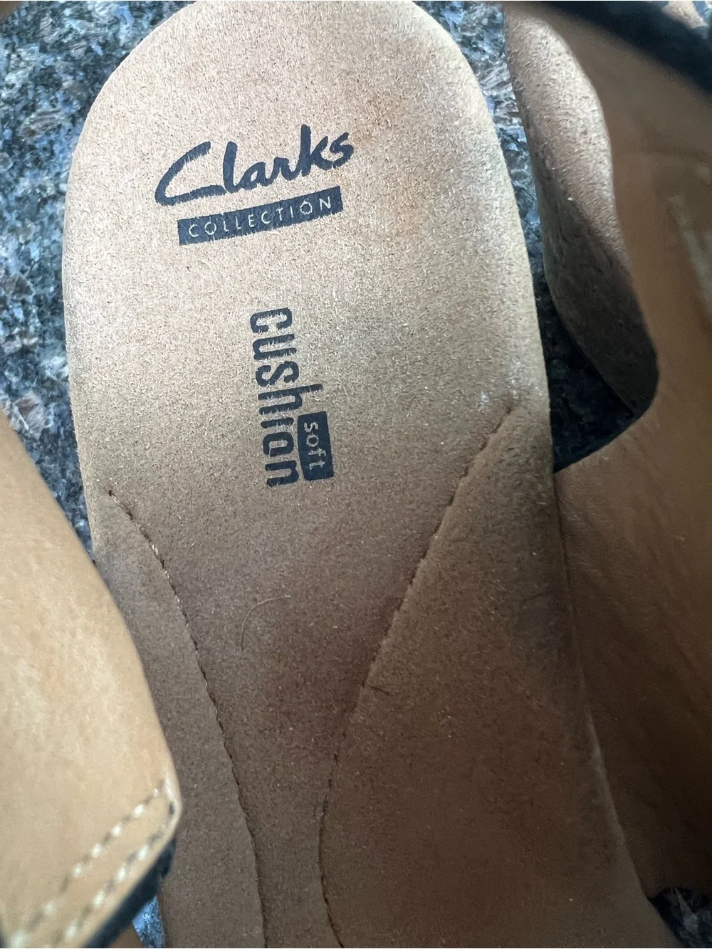 Clarks Women's Size 11 Annadel Pearl Wedge Sand Black Sandal Comfort Slingback